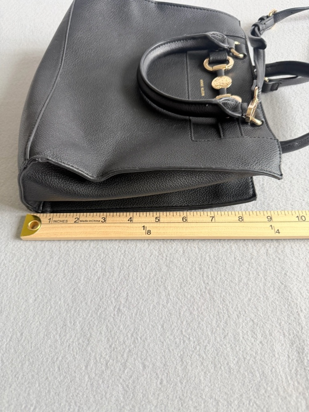 Anne Klein Women's Black Satchel Bag with Gold Horsebit Detail - Picture 9 of 12